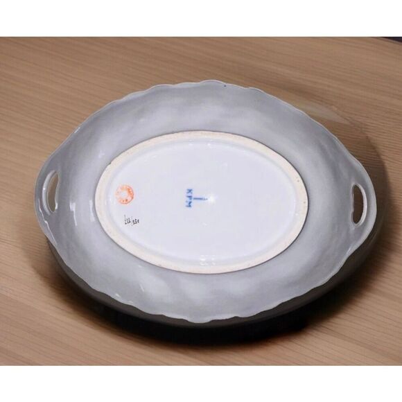 Antique KPM Germany Scalloped Serving Bowl-White Floral Gold Handles numbered - Picture 2 of 7